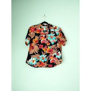 VTG Carriage Court Womens Hawaiian Button Down Shirt Sz Large Tropical Colorful